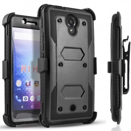 BLU R1 HD Case, [SUPER GUARD] Dual Layer Protection With [Built-in Screen Protector] Holster Locking Belt Clip+Circle(TM) Stylus Touch Screen Pen (Black)